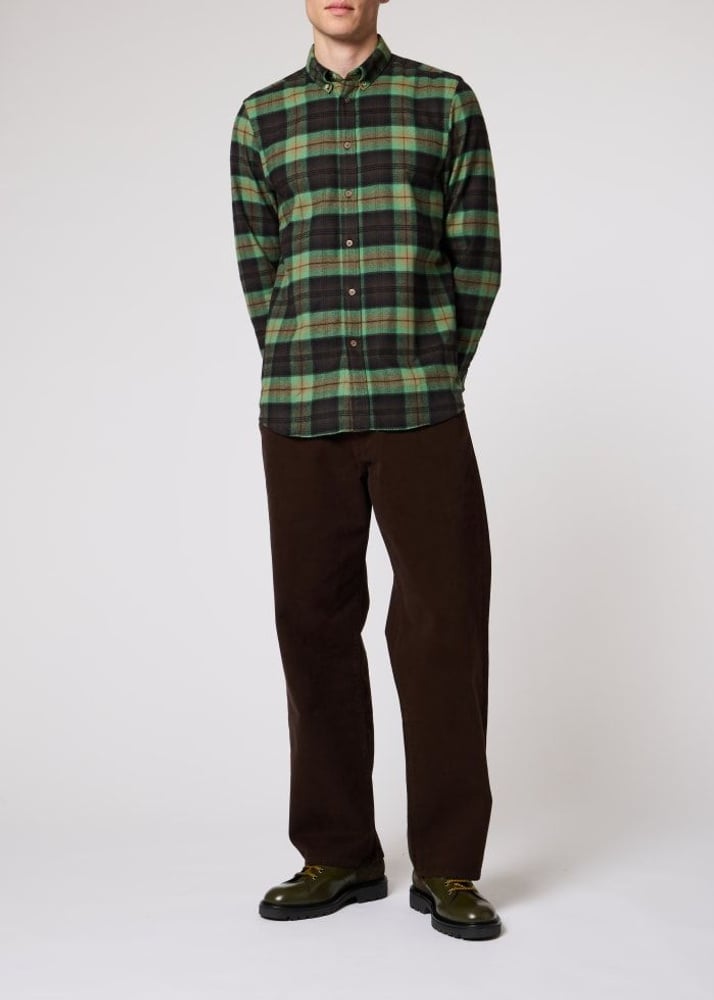 Paul Regular Fit Button Down Check Shirt - Pea Green