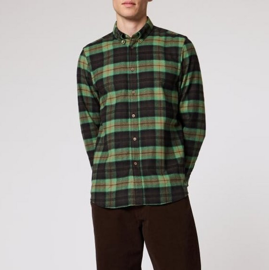 Regular Fit Button Down Check Shirt - Pea Green