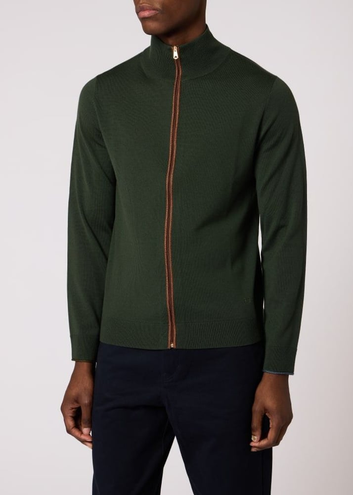Zip Through Cardigan - Bottle Green