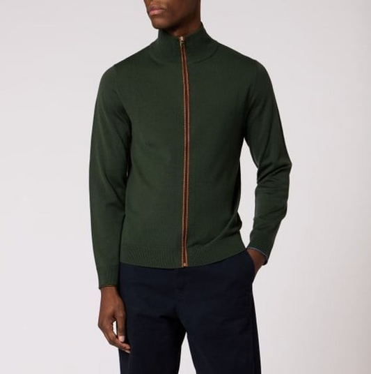 Zip Through Cardigan - Bottle Green