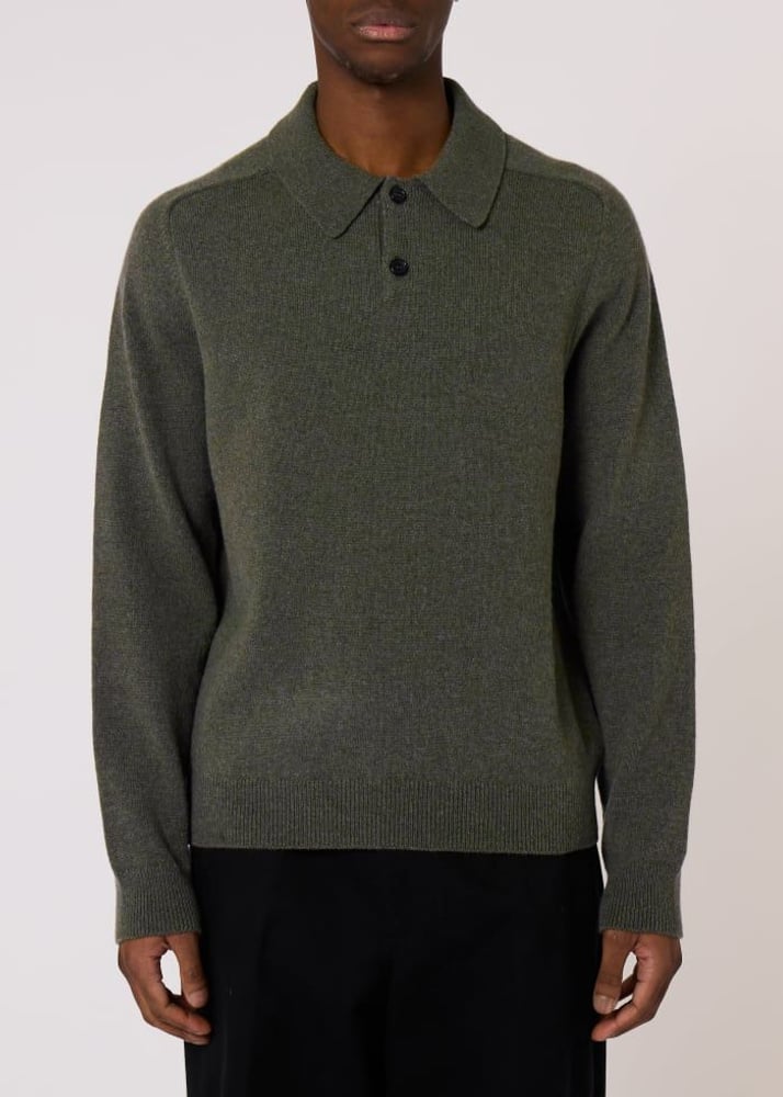 Paul Merino Wool Long-Sleeve Polo Shirt - Khaki Green