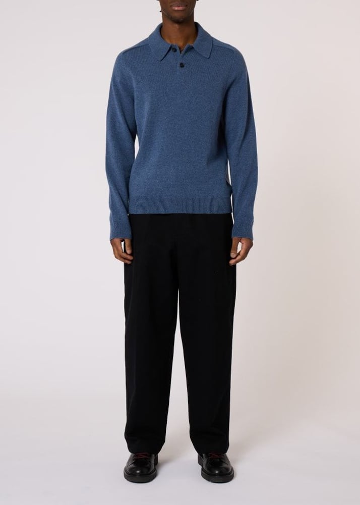 Paul Merino Wool Long-Sleeve Polo Shirt - Mid Blue