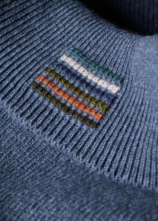 Merino Wool Long-Sleeve Polo Shirt - Mid Blue