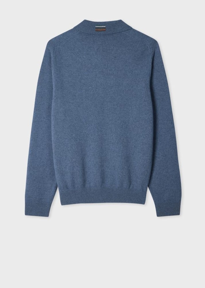 Merino Wool Long-Sleeve Polo Shirt - Mid Blue