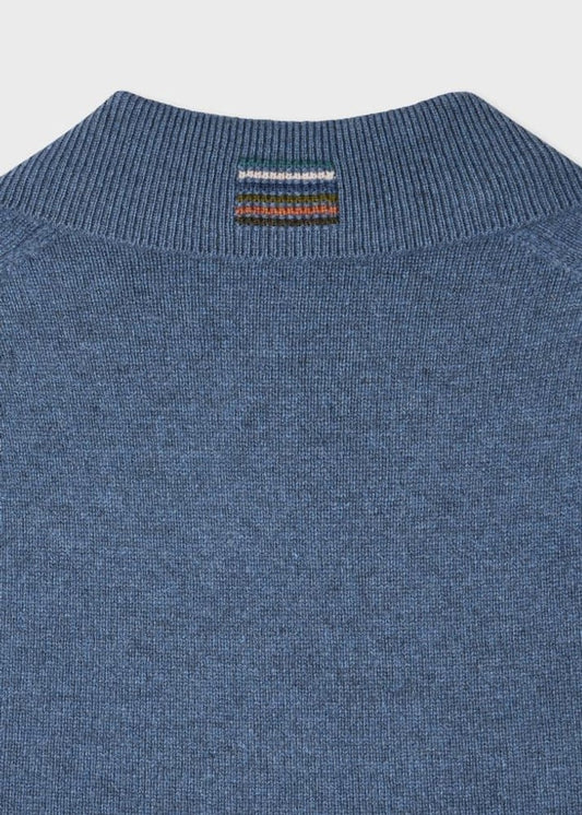Merino Wool Long-Sleeve Polo Shirt - Mid Blue