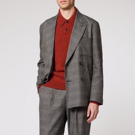 Merino Wool Long-Sleeve Polo Shirt - Red Rust