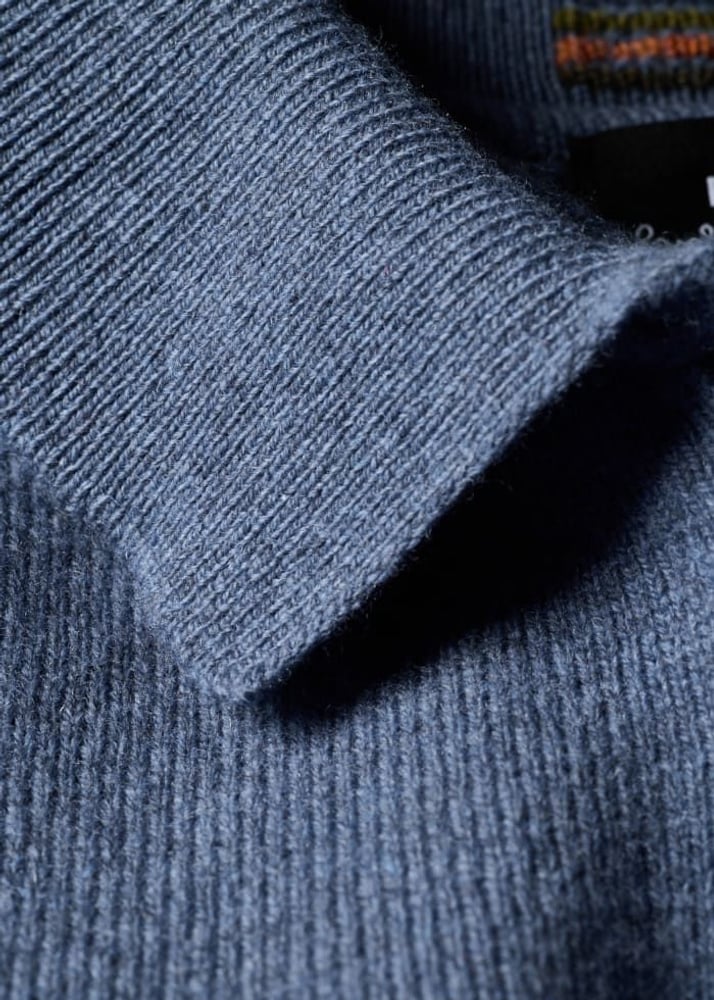 Merino Wool Long-Sleeve Polo Shirt - Mid Blue
