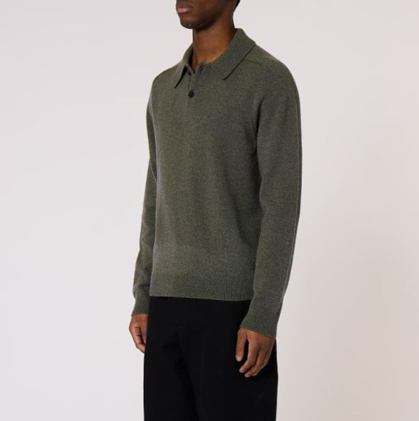 Paul Merino Wool Long-Sleeve Polo Shirt - Khaki Green