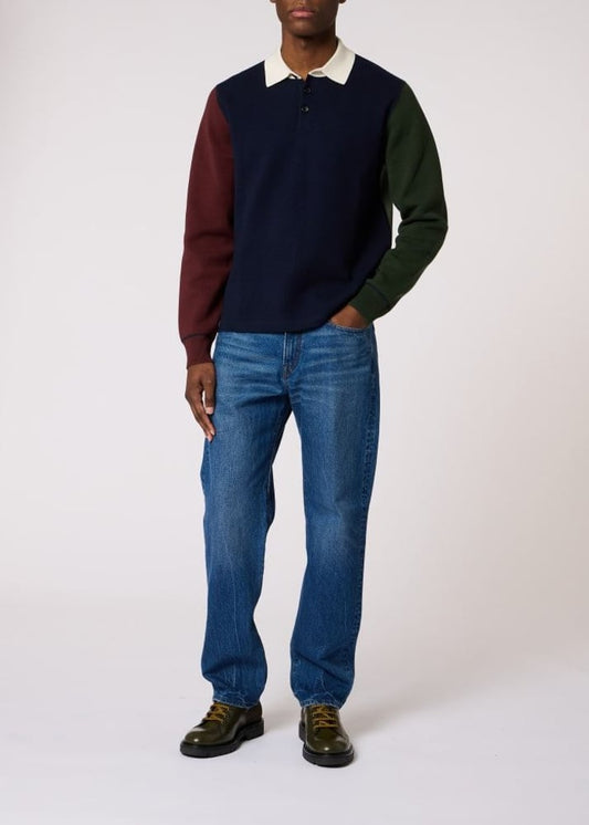 Cotton-Blend Colour-Block Rugby Top - Navy