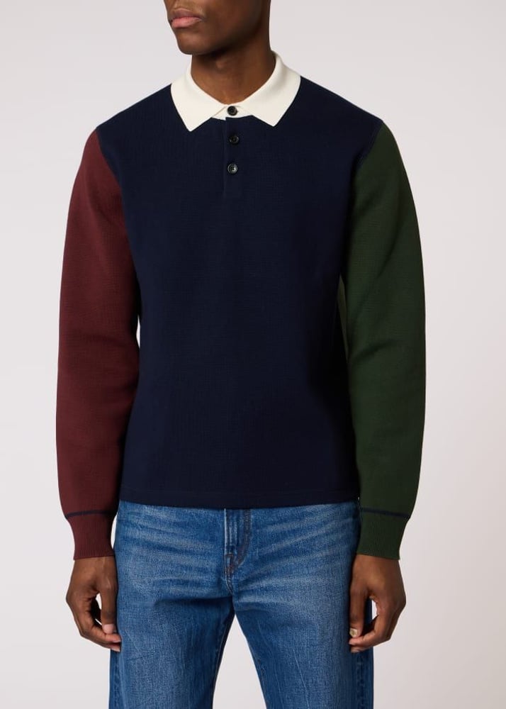 Cotton-Blend Colour-Block Rugby Top - Navy