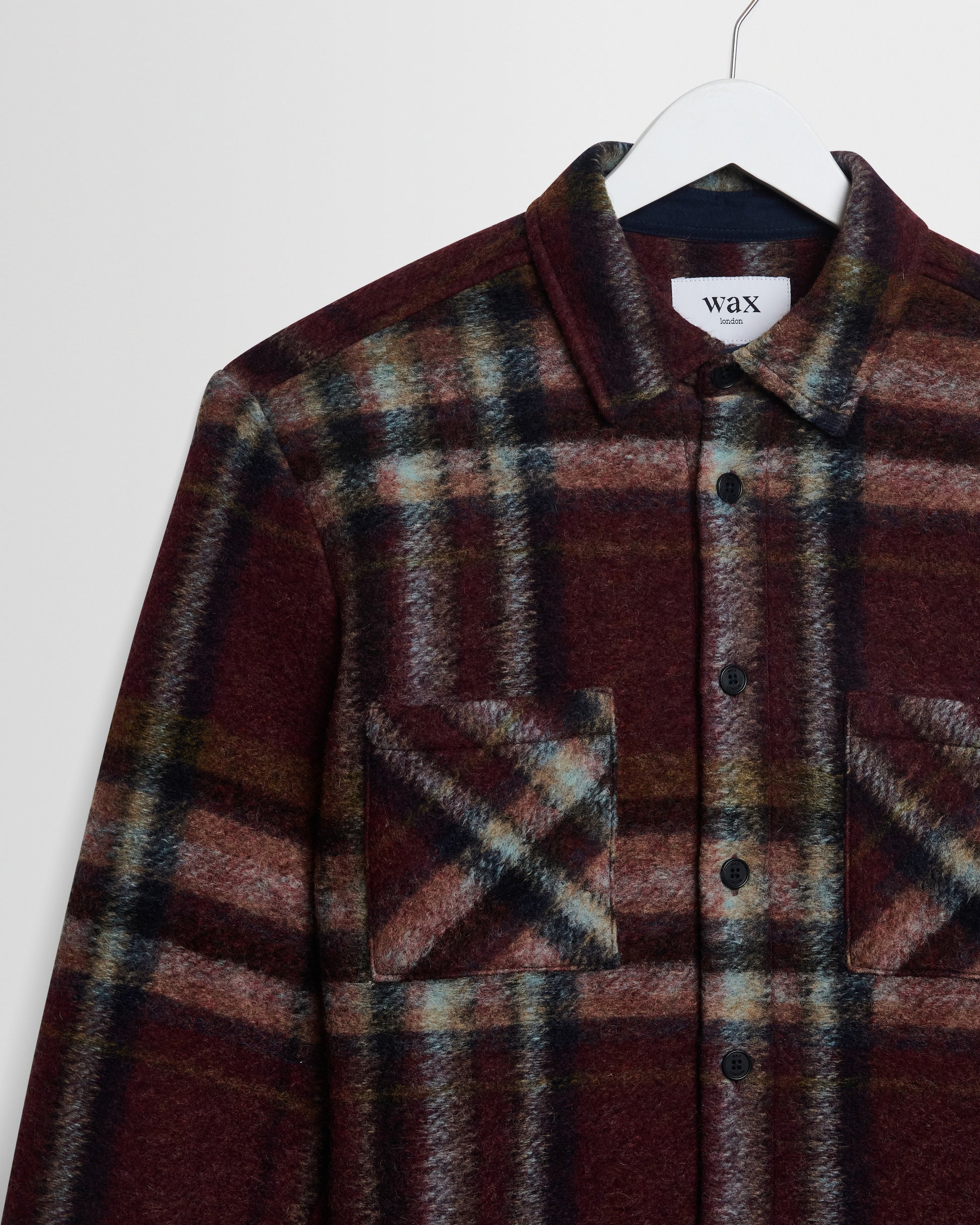 Wax Whiting Overshirt Lex Wool Blend Check - Burgundy / Multi