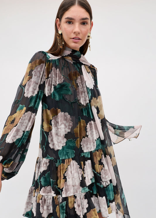 Anaya Hydrangea Floral Dress - Charcoal