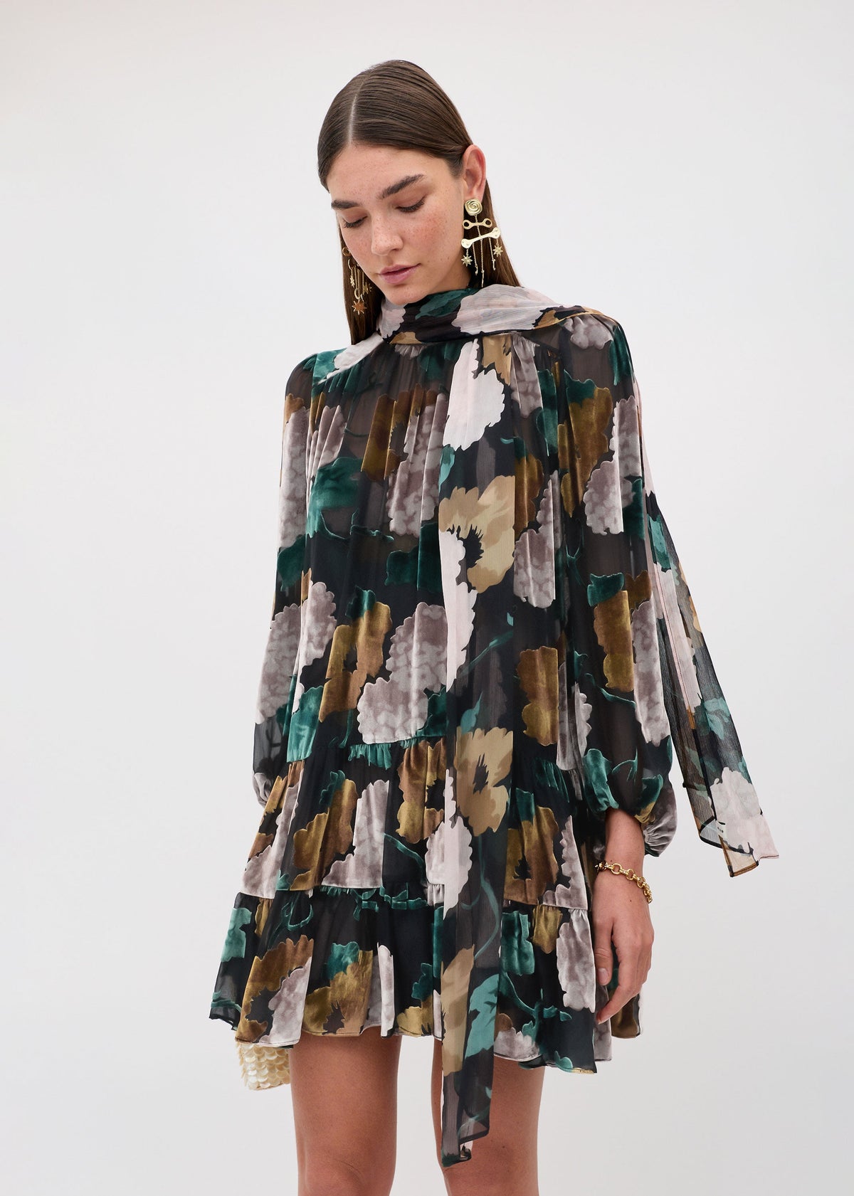 Rixo Anaya Hydrangea Floral Dress - Charcoal