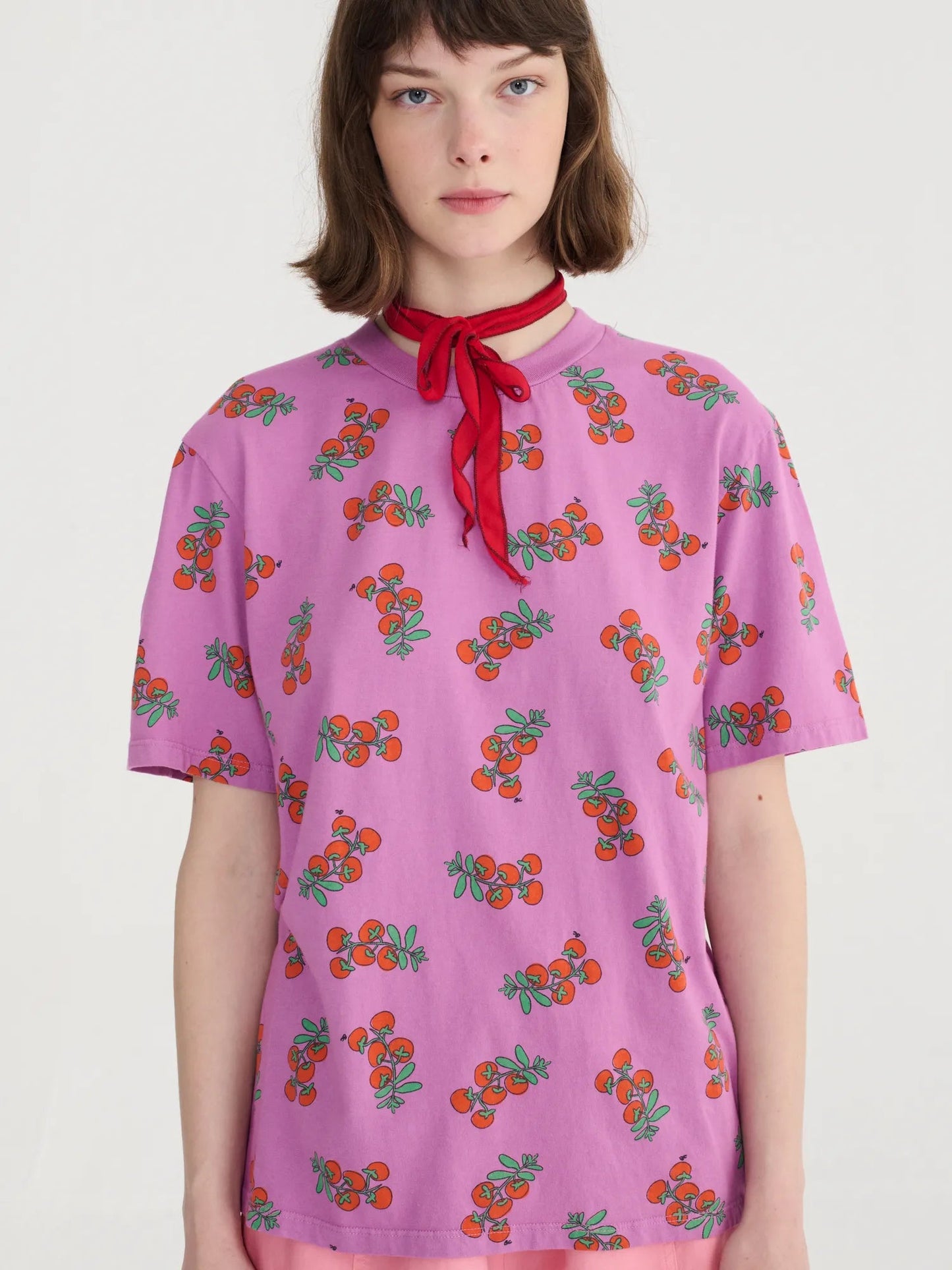 Tomatoes Print Fitted T‑shirt - Pink