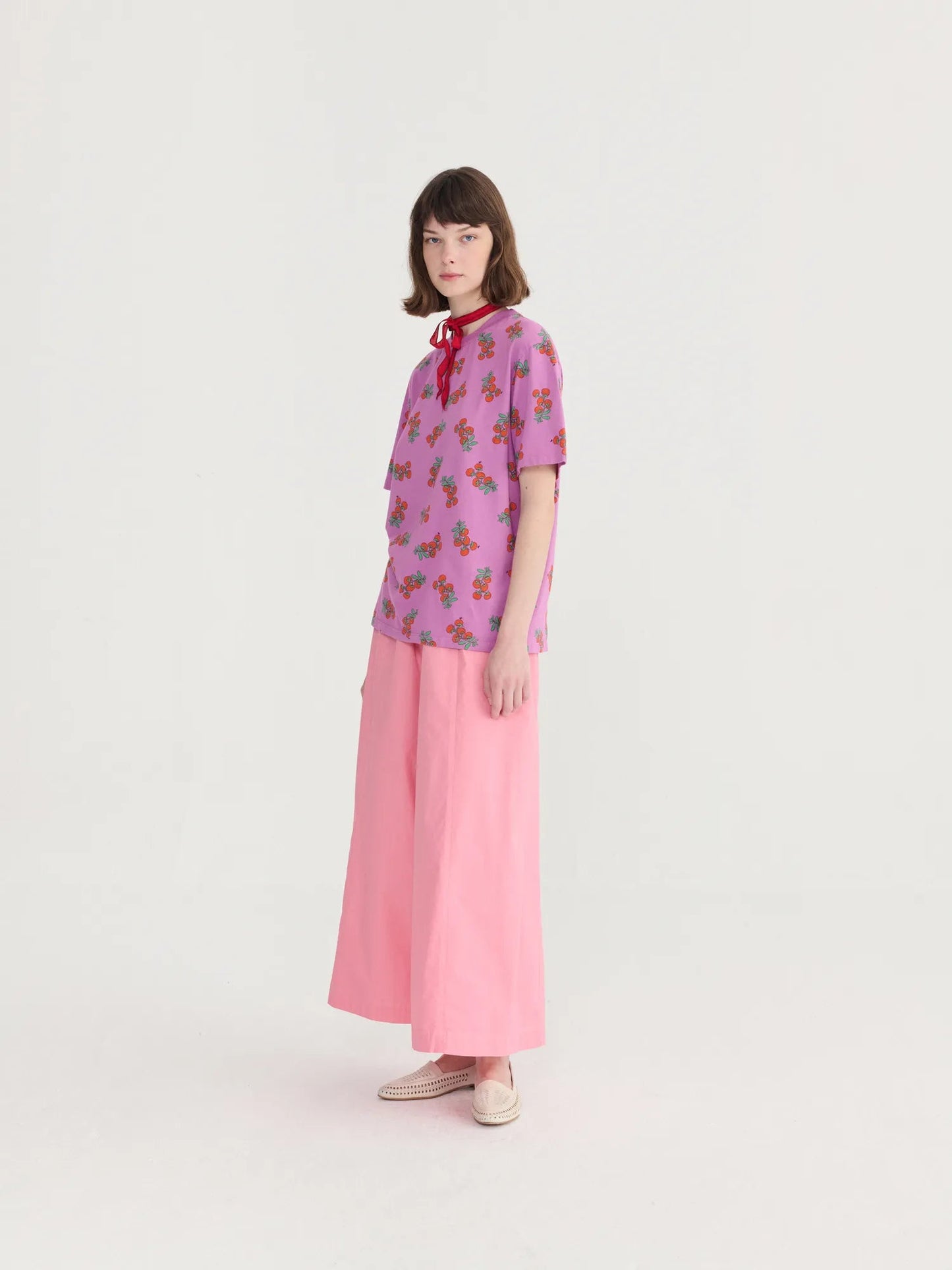 Tomatoes Print Fitted T‑shirt - Pink