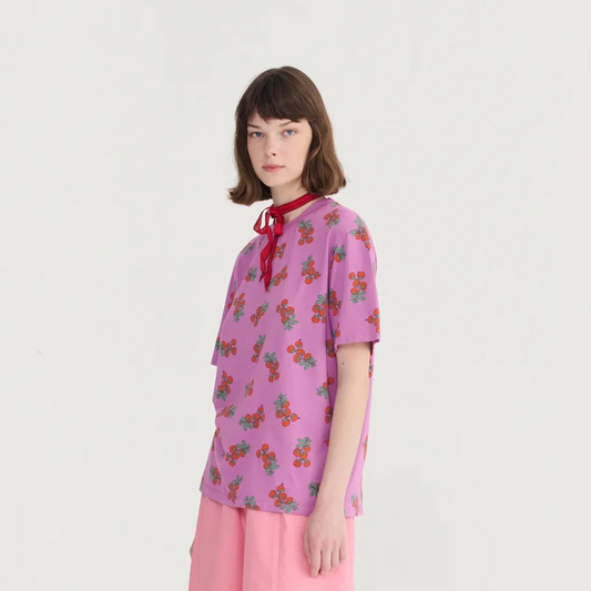 Tomatoes Print Fitted T‑shirt - Pink
