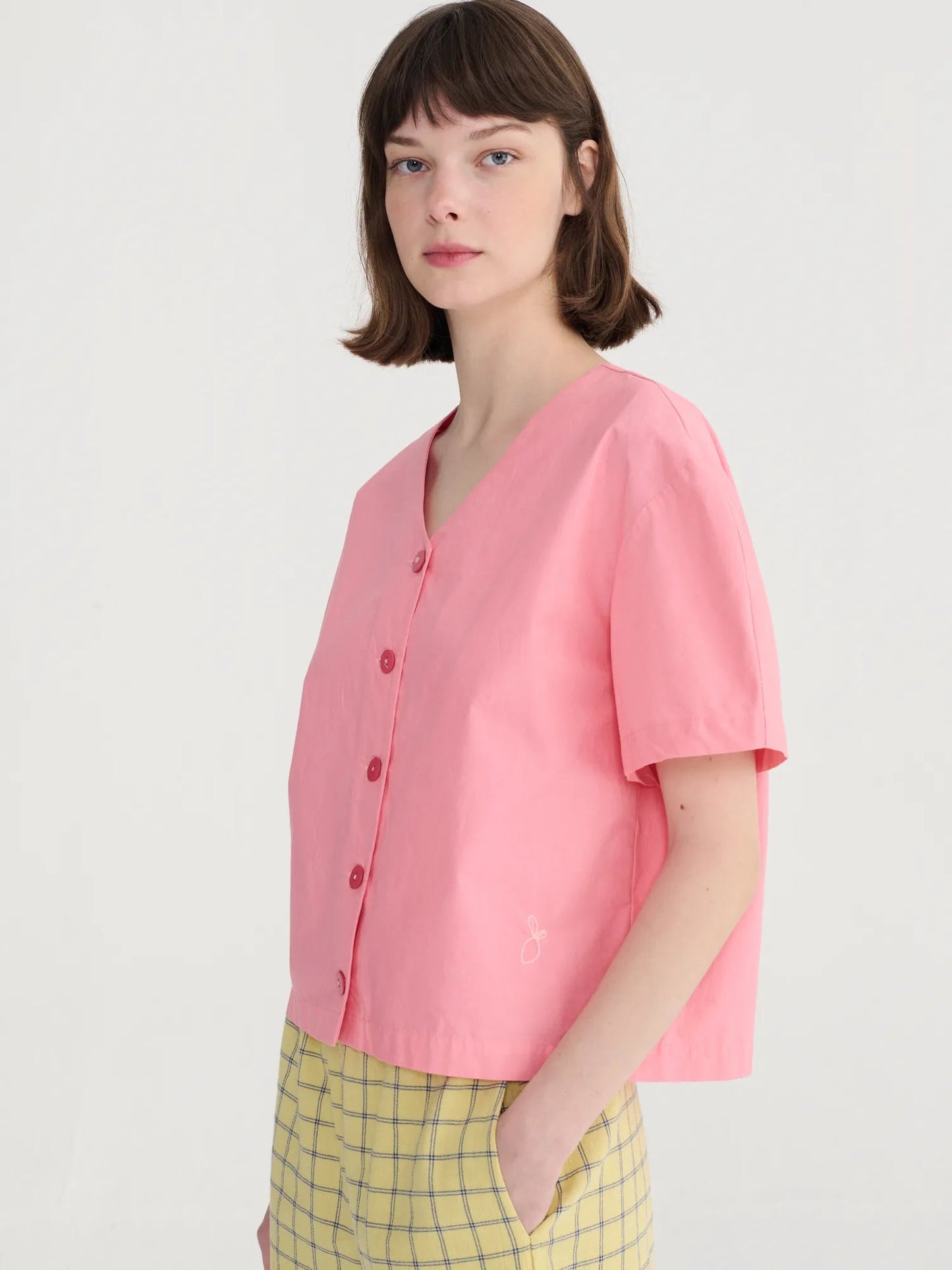 Paper Touch Cropped Blouse - Pink