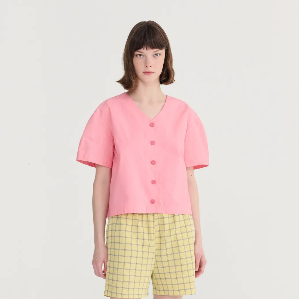 Paper Touch Cropped Blouse - Pink
