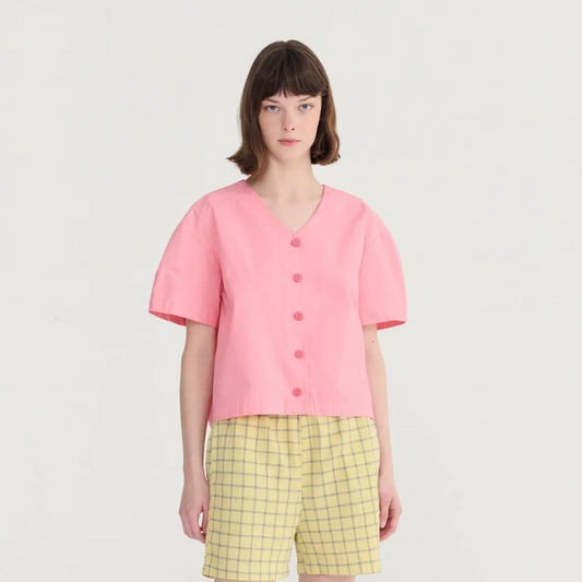 Paper Touch Cropped Blouse - Pink