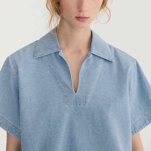 Relaxed Denim Polo Shirt - Light Blue Denim