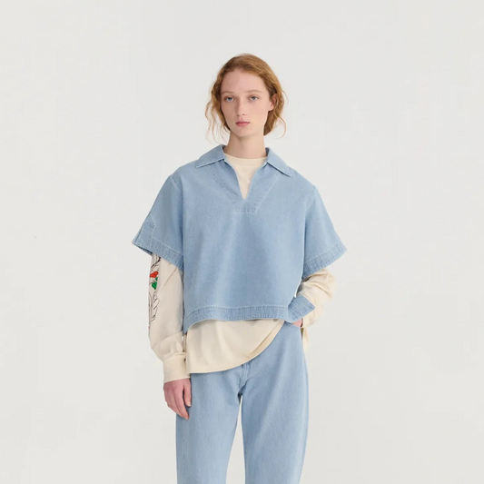 Relaxed Denim Polo Shirt - Light Blue Denim