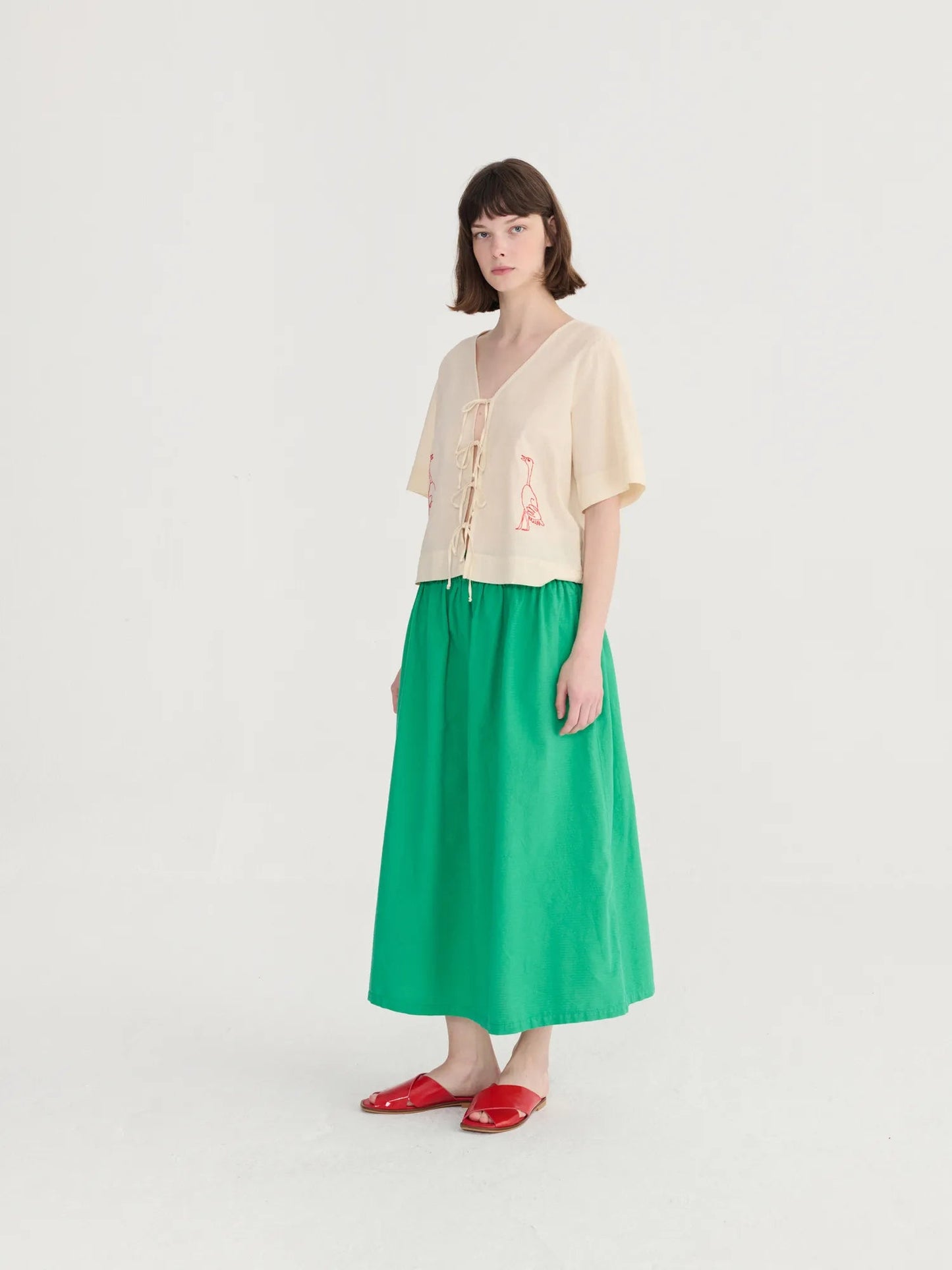 Embroidery Tied Blouse - Ecru