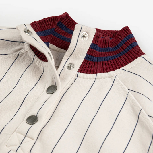 Striped High Neck Oversize Sweatshirt -  Beige