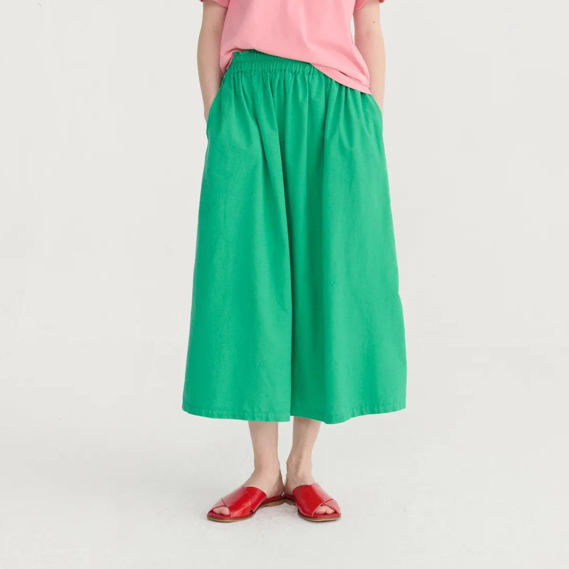 Recycled Cotton Evasé Skirt - Green