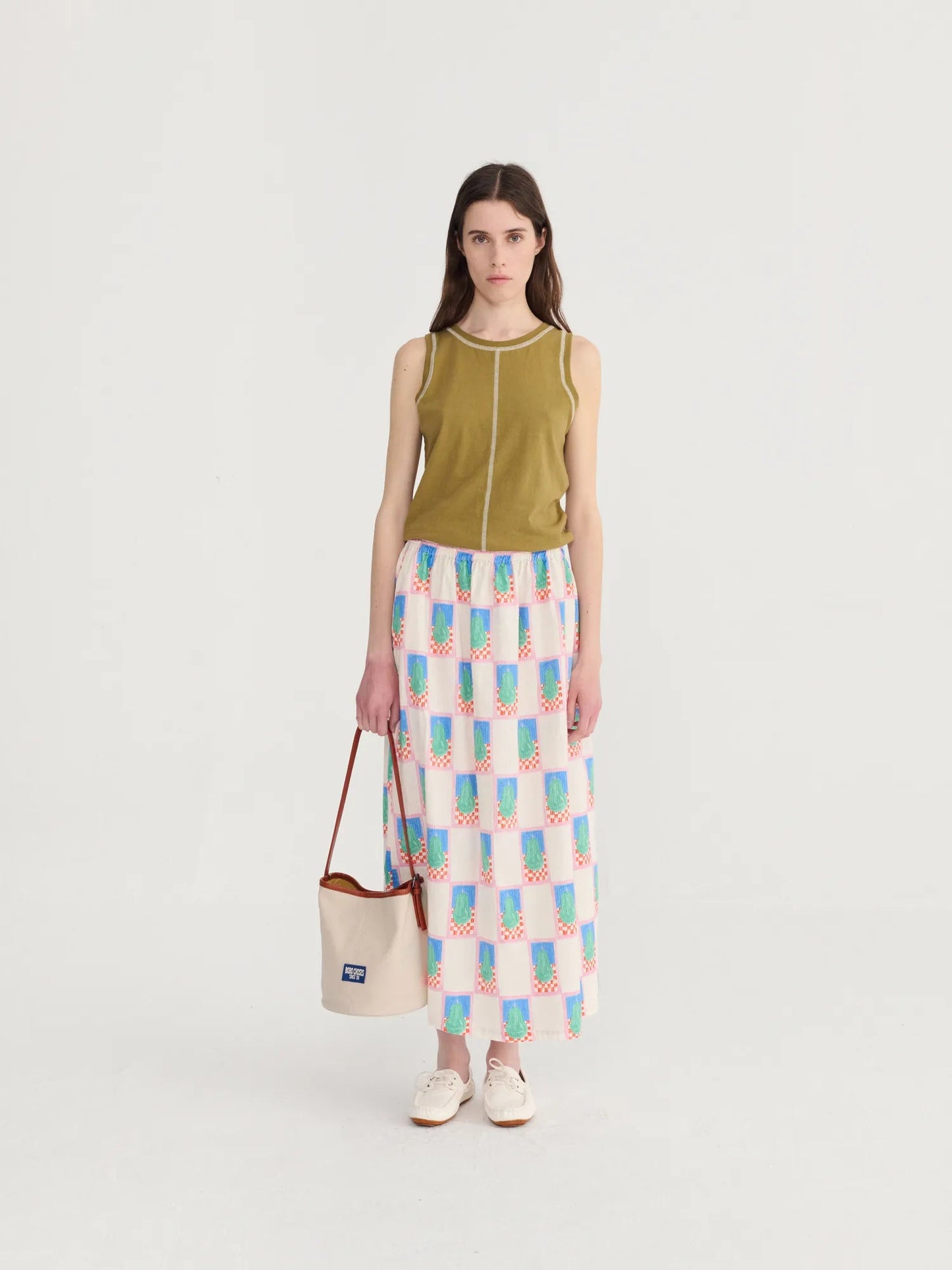 Simple Pear Pattern Evasé Skirt - Multicolour