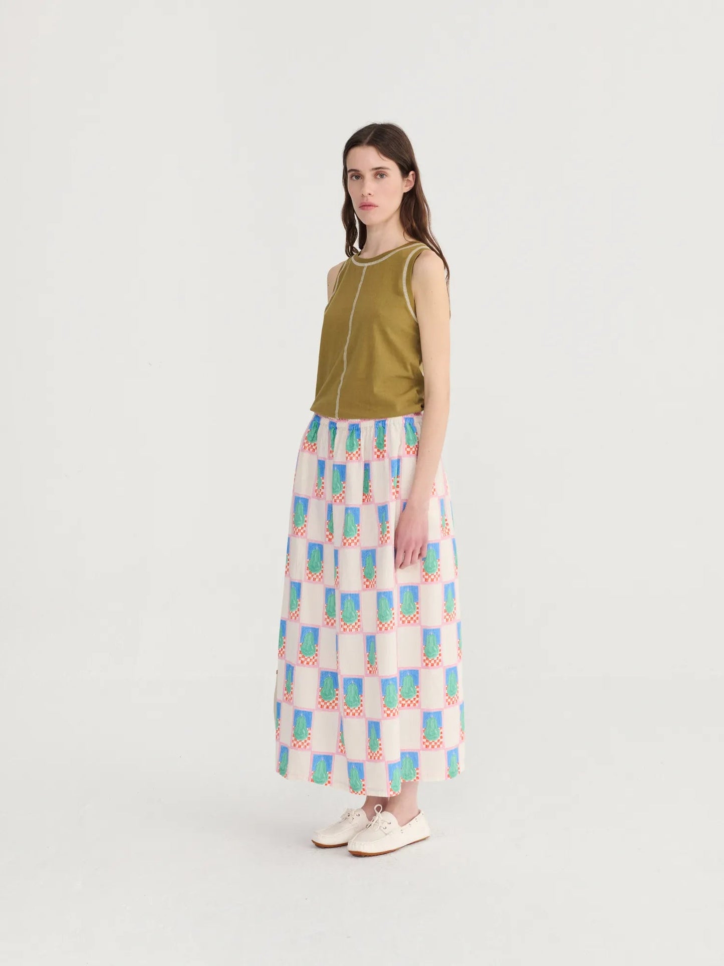 Simple Pear Pattern Evasé Skirt - Multicolour