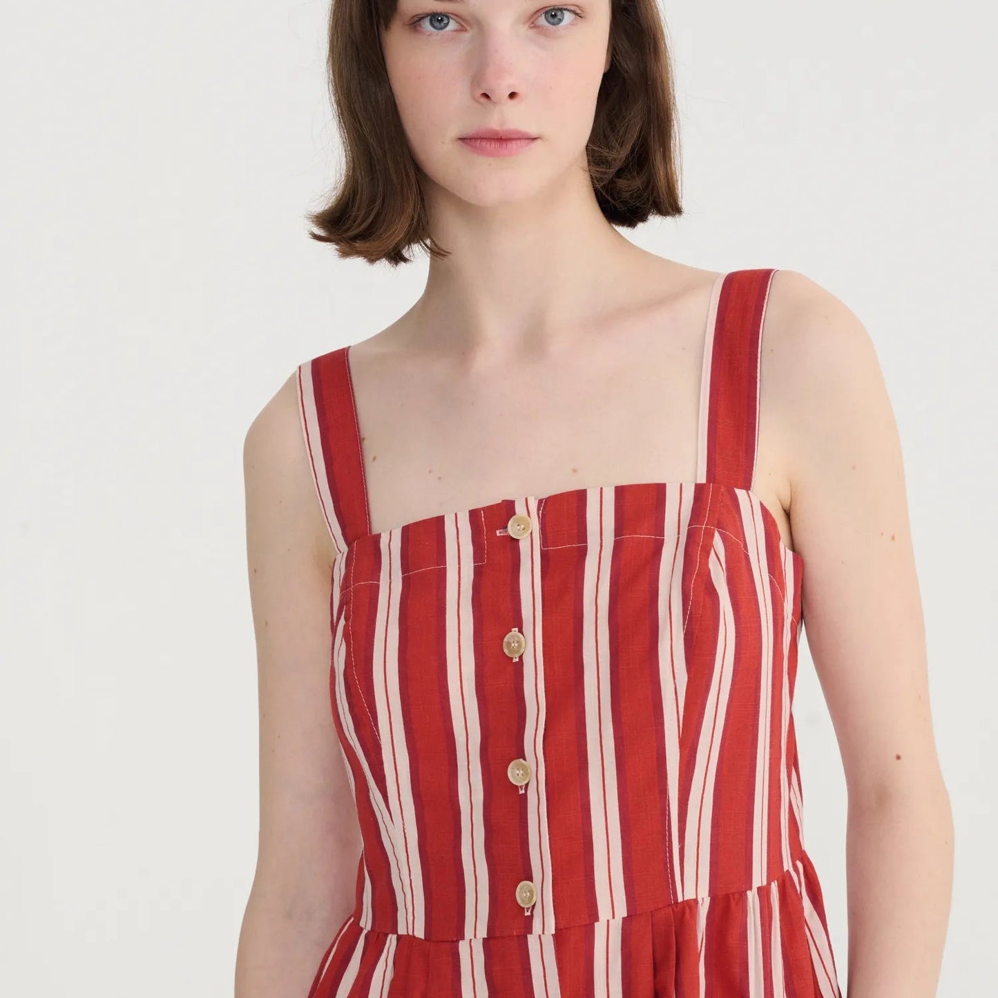 Striped Evasé Strap Dress - Red