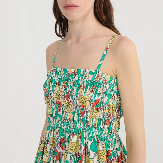 Color Herbalist Gathered Bustier Dress - Multicolour