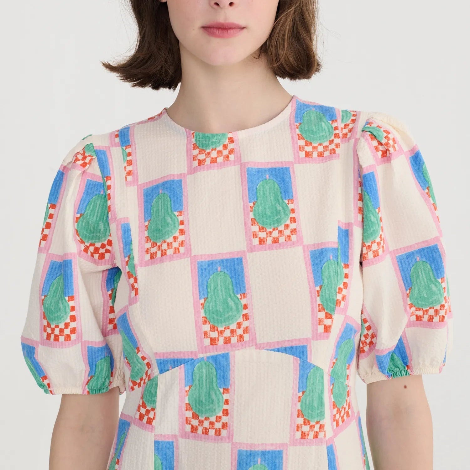 Bobo Simple Pear Pattern Puff Sleeve Dress - Multicolour