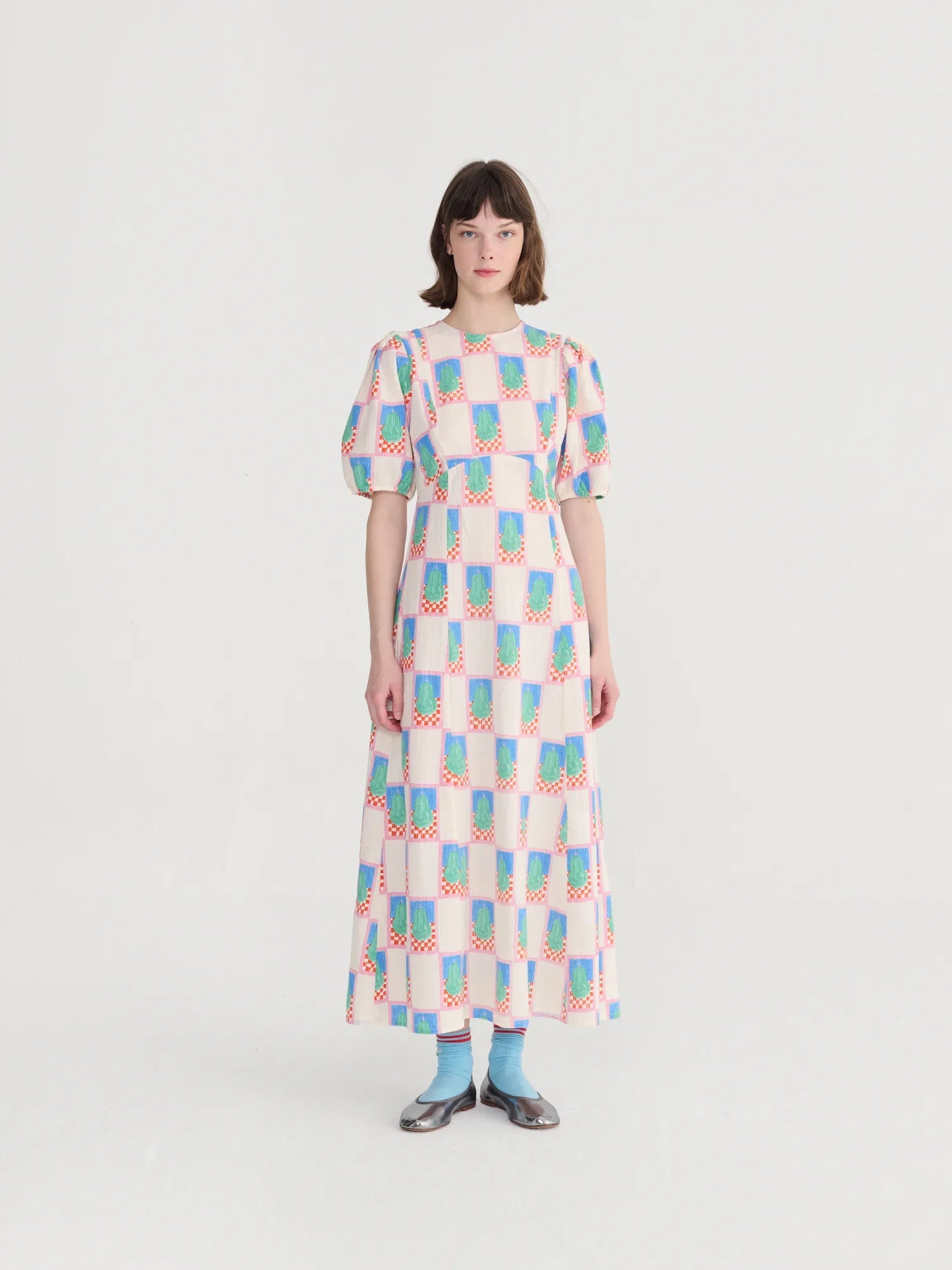 Bobo Simple Pear Pattern Puff Sleeve Dress - Multicolour