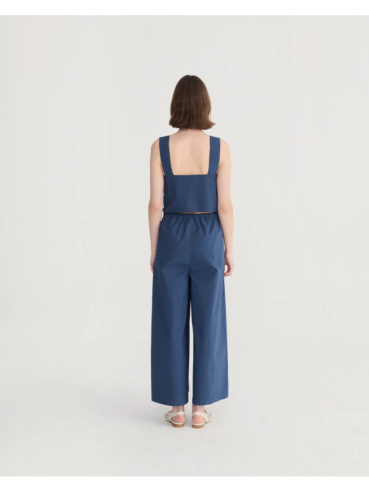 Textured Cotton Strap Overall - Navy