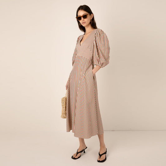 Mila Brown Stripe Dress - Brown/Cream