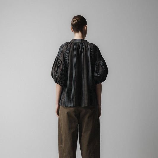 Volume Sleeve Blouse - Brown Check