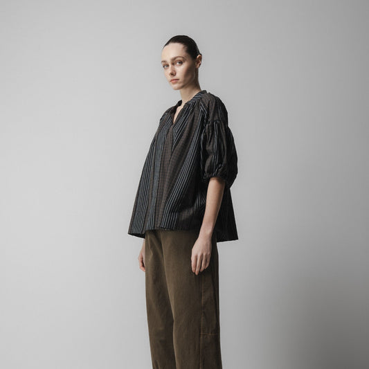 Volume Sleeve Blouse - Brown Check