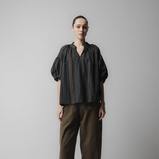 Volume Sleeve Blouse - Brown Check