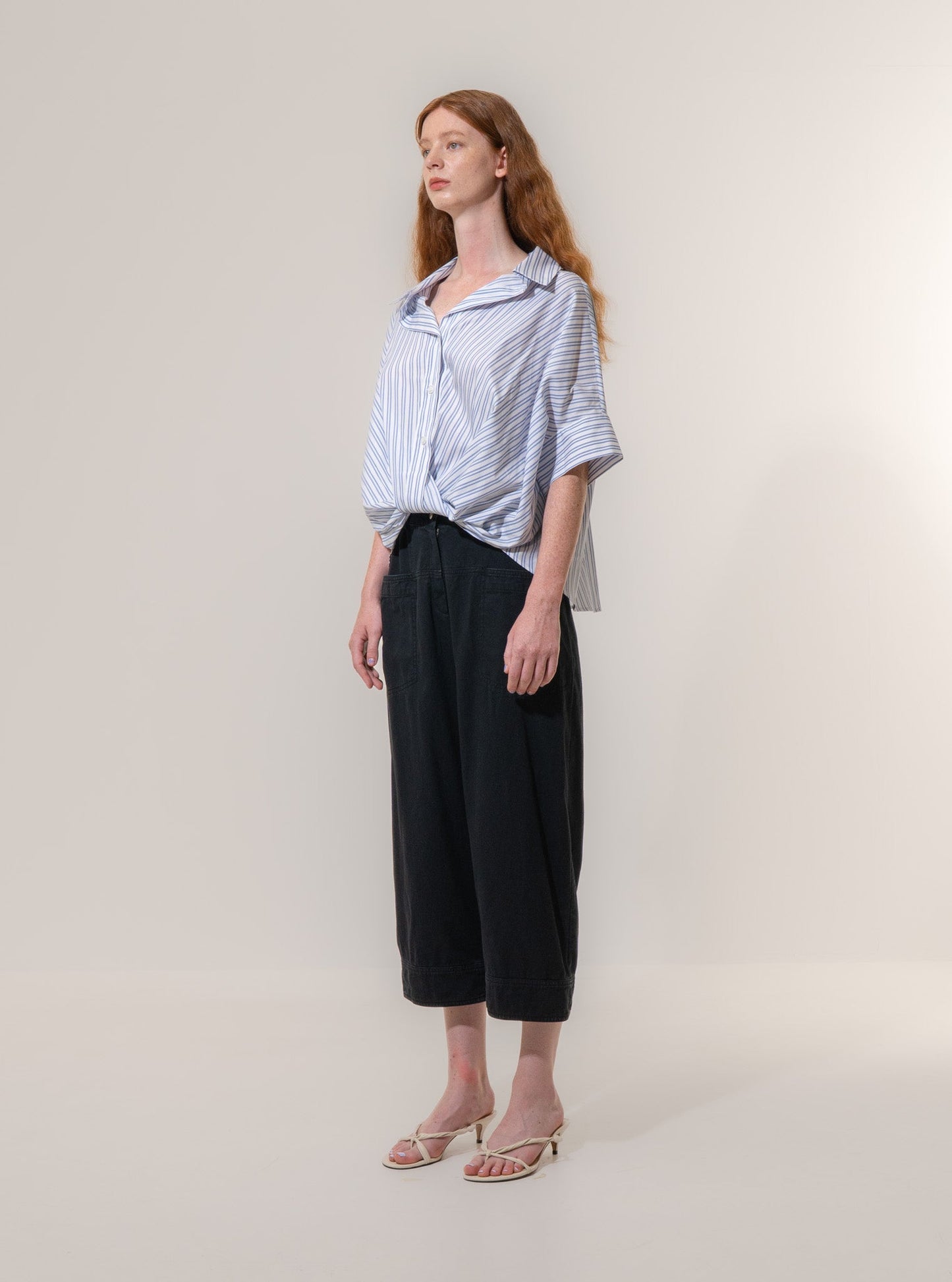 Twisted Hem Short Sleeve Shirt - Stripe