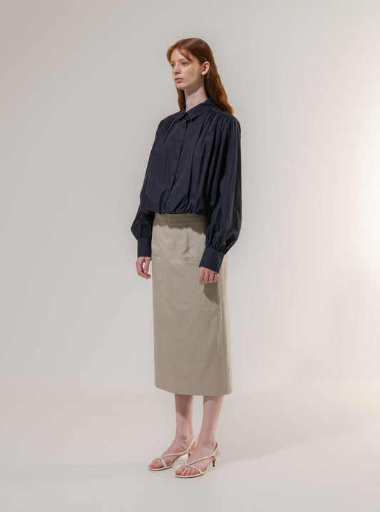 Bubble Hem Long-Sleeve Shirt - Navy