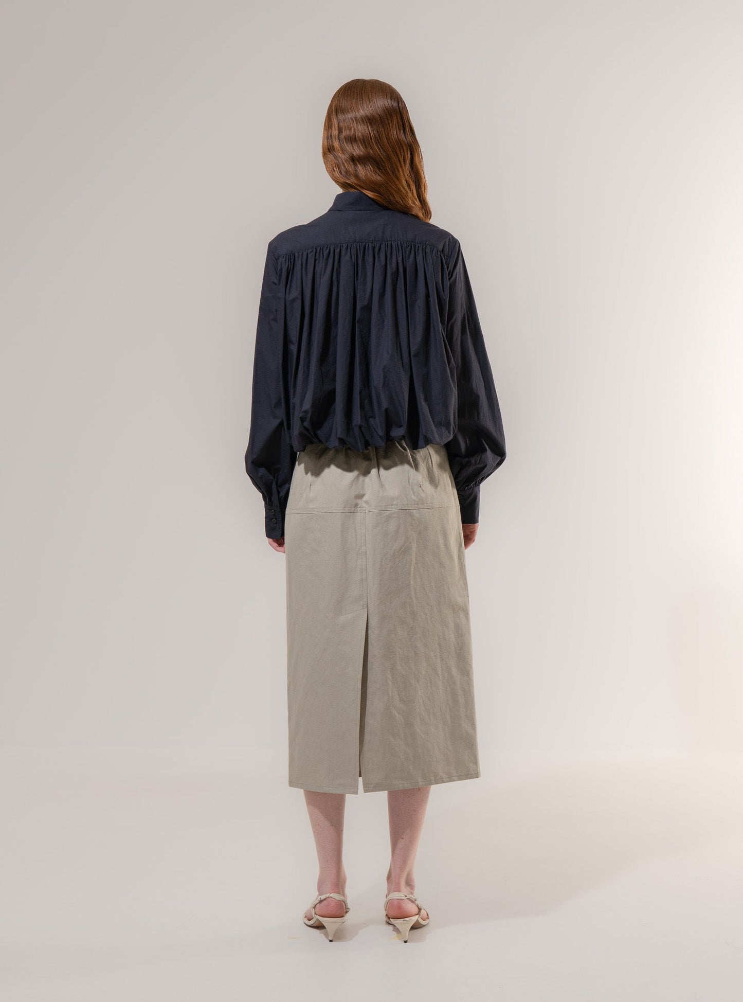 Bubble Hem Long-Sleeve Shirt - Navy