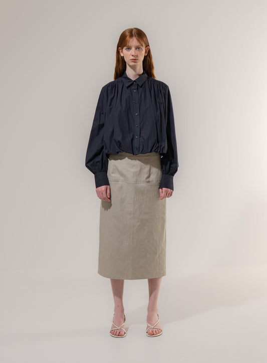 Bubble Hem Long-Sleeve Shirt - Navy