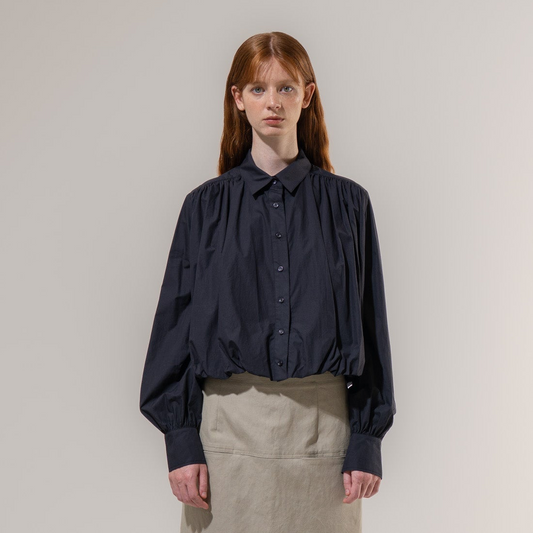 Bubble Hem Long-Sleeve Shirt - Navy