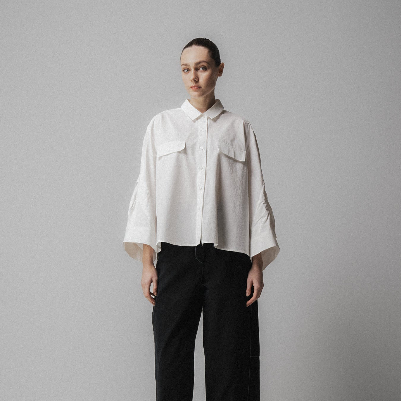 Pintuck Sleeve Shirt - White