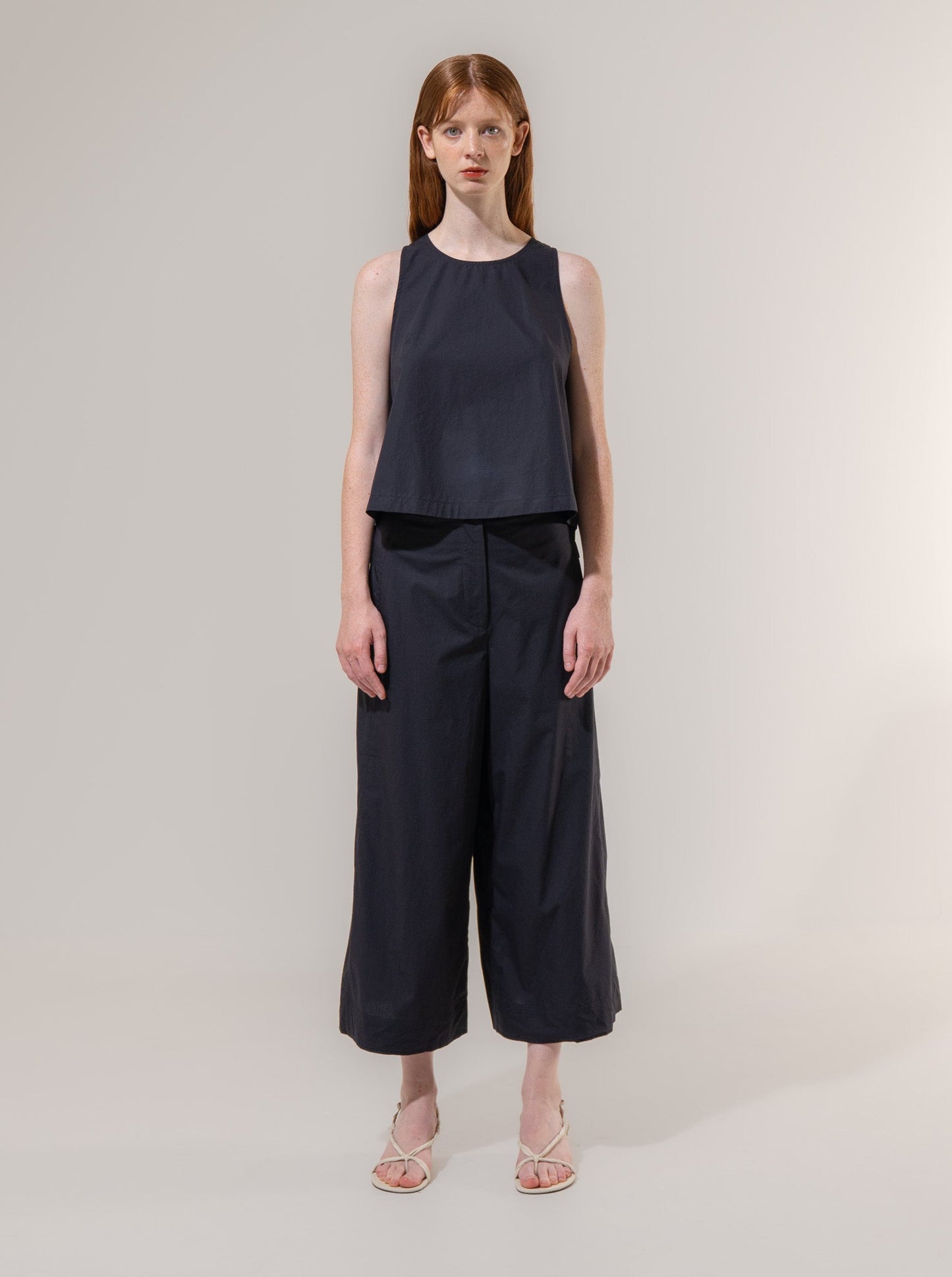 Sleeveless Slit Flare Blouse - Navy