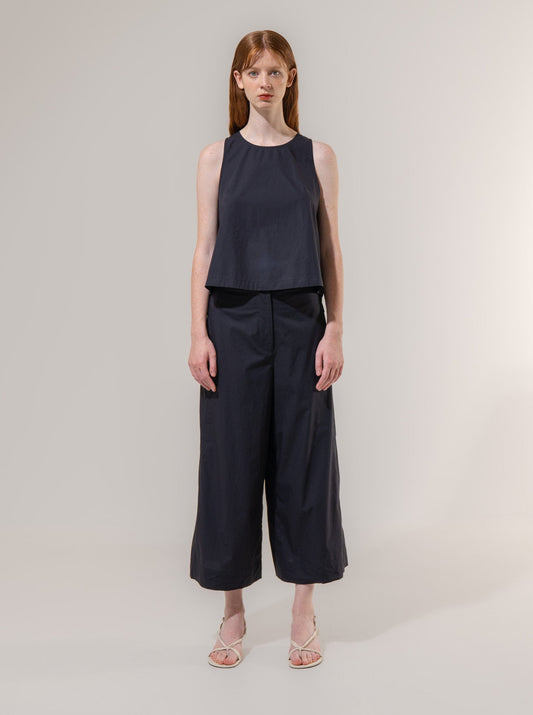 Sleeveless Slit Flare Blouse - Navy