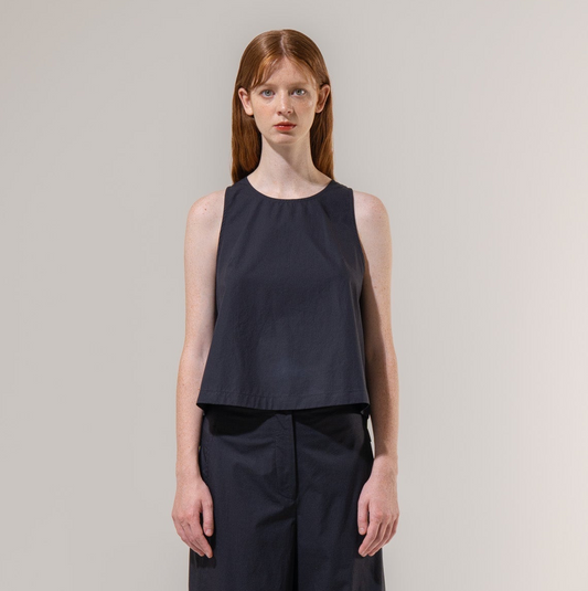 Sleeveless Slit Flare Blouse - Navy