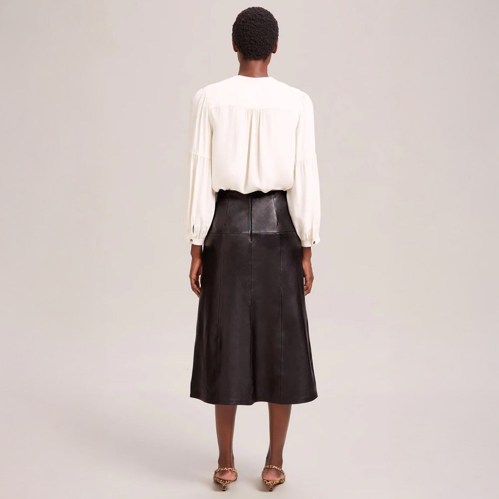 - Tiana Leather Midi Skirt - Black