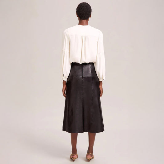 - Tiana Leather Midi Skirt - Black